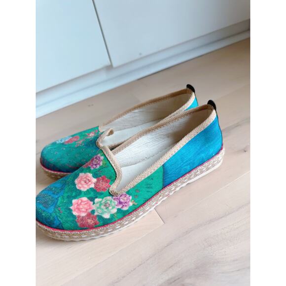 Floral Canvas Espadrilles - Blue and Green - Picture 1 of 8